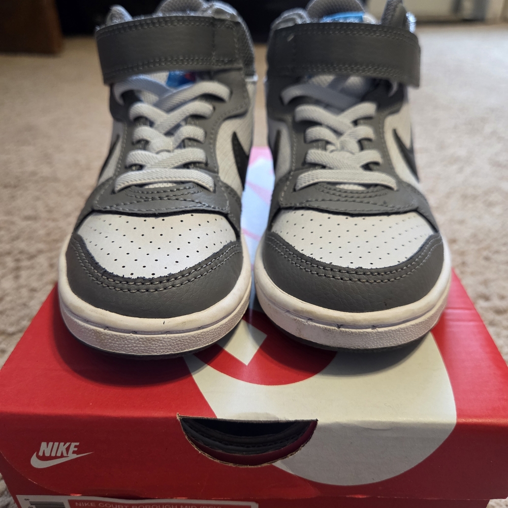 Nike Kids Gray and White High-Top Sneakers